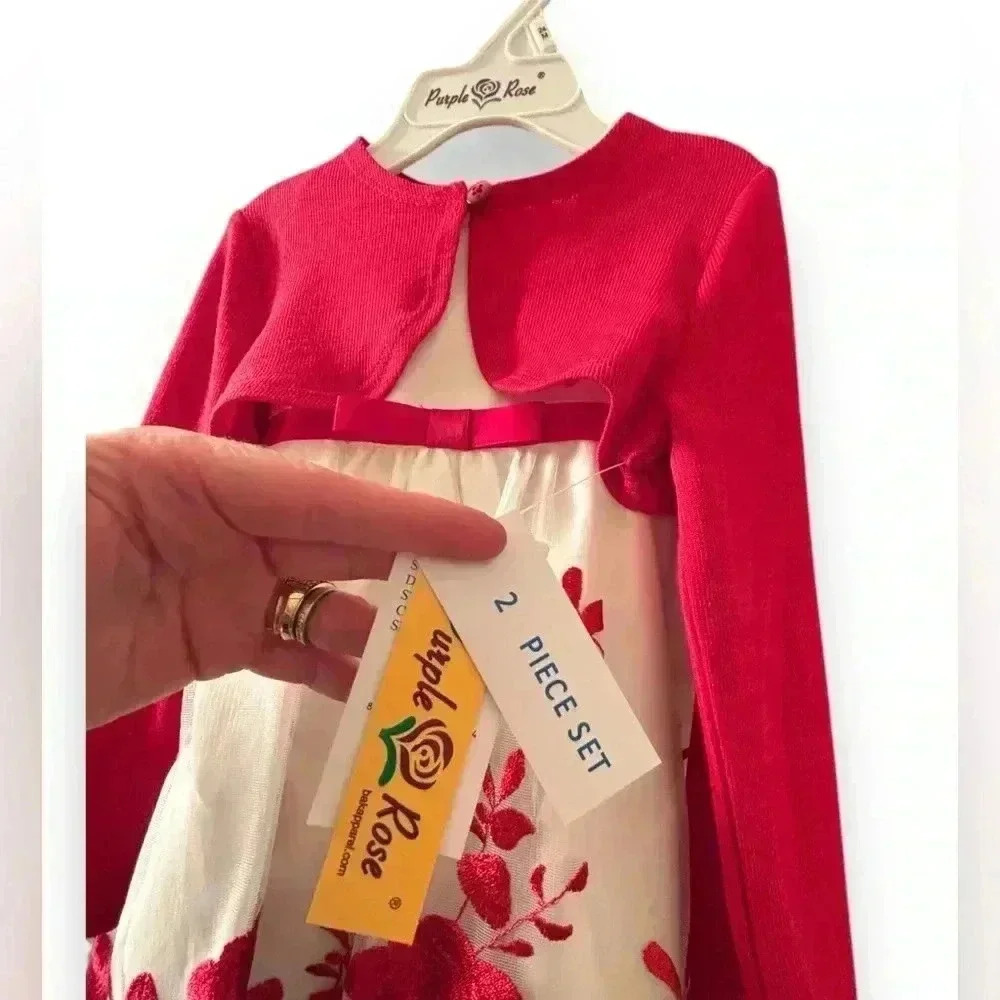NWT 24 mo Embroidered Christmas white and red Purple&Rose dress. Dsct w bundle. - Picture 9 of 11